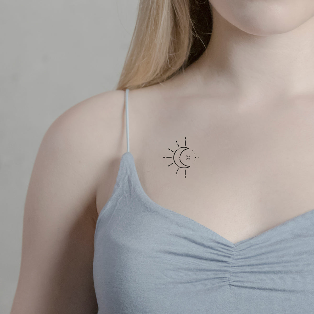 Sonne &amp; Mond künstlerisch Tattoo von minink, der Marke für temporäre Tattoos.