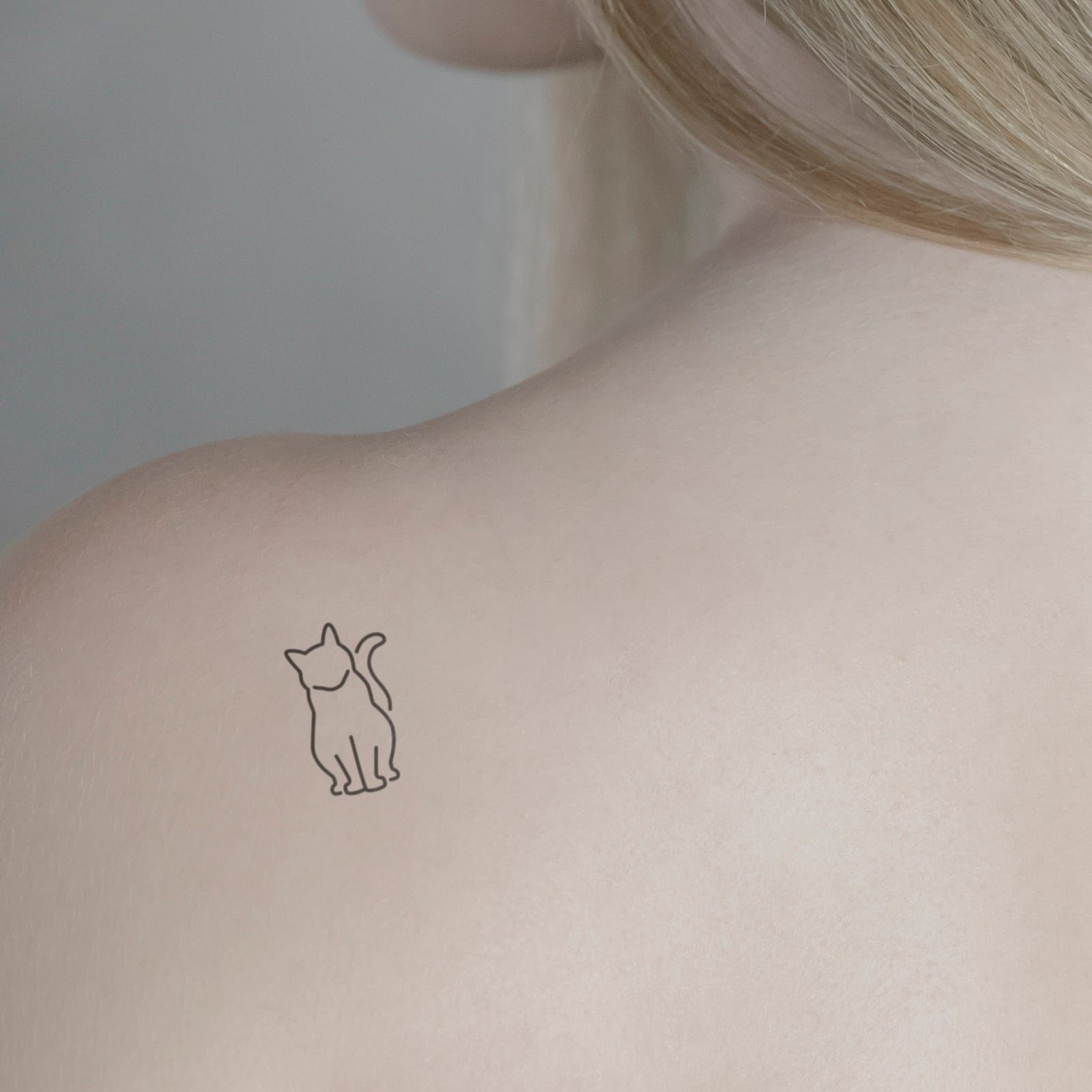 Cat Outline Sketch Shoulder Tattoo