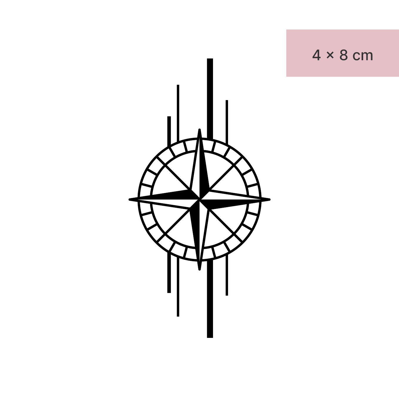 Kompass mit Linien Tattoo von minink, der Marke für temporäre Tattoos.