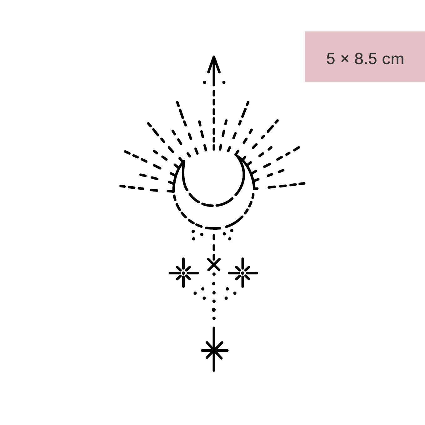 Halbmond, Sonne und Sterne Tattoo von minink, der Marke für temporäre Tattoos.